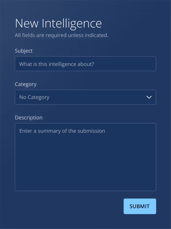 New intelligence submission form